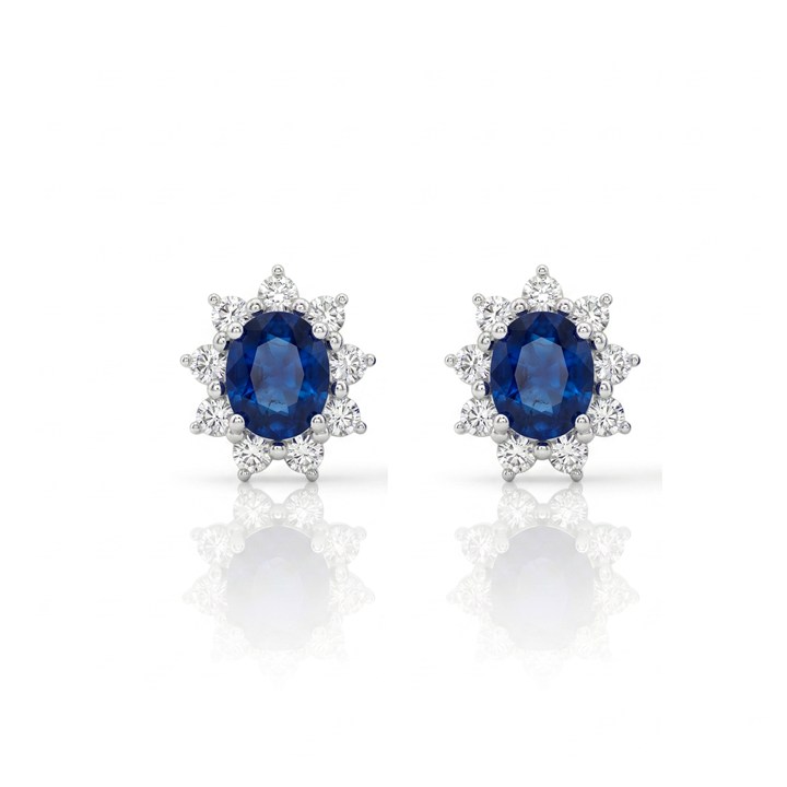 [073756] Brinco Clássico 2 Safiras Azul Oval 0,88ct 18 Brilhantes 0,28ct 1,22g Ouro Branco 18k - Coleção Thalassa