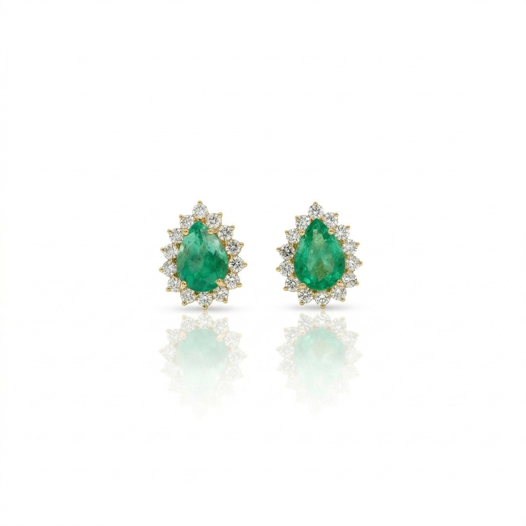 Brinco Clássico Esmeraldas Colombianas Gota 2,86ct 28 Brilhantes 0,95ct J SI1 4,73g Ouro Amarelo 18k - Coleção Colômbia Emerald