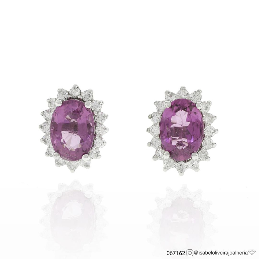[067162] Brinco Clássico I 2 Rubelitas Oval 1,77ct 32 Brilhantes 0,32ct H SI1 2,60g Ouro Branco 18k - Coleção Sara e Antonio