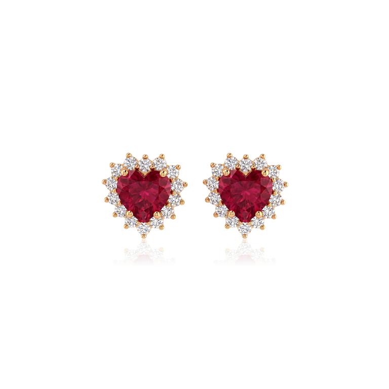 Brinco Clássico Rubelita Coração 1,56ct 28 Brilhantes 0,40ct J s1 3,12g Ouro Amarelo 18k - Coleção Rubelita