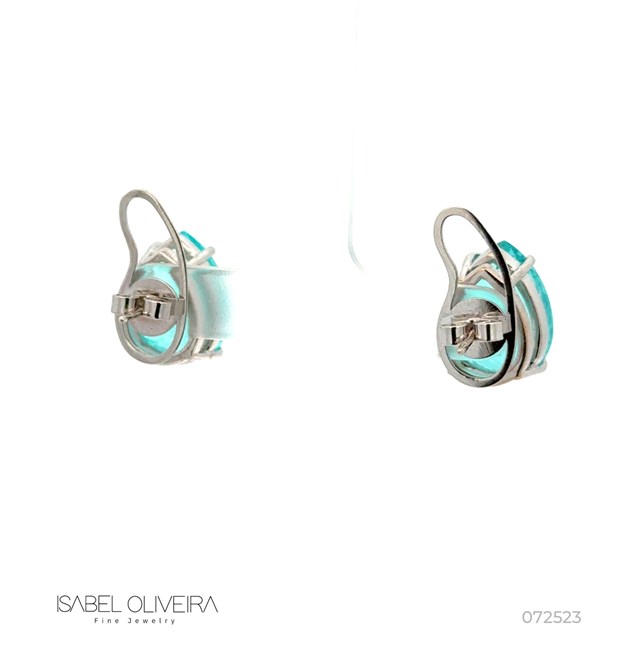 [072523] Brinco Clássico Turmalina Paraiba Gota 19,86ct 36 Brilhantes 3,72ct 20,83g Ouro Branco 18k - Coleção Caribbean Blue
