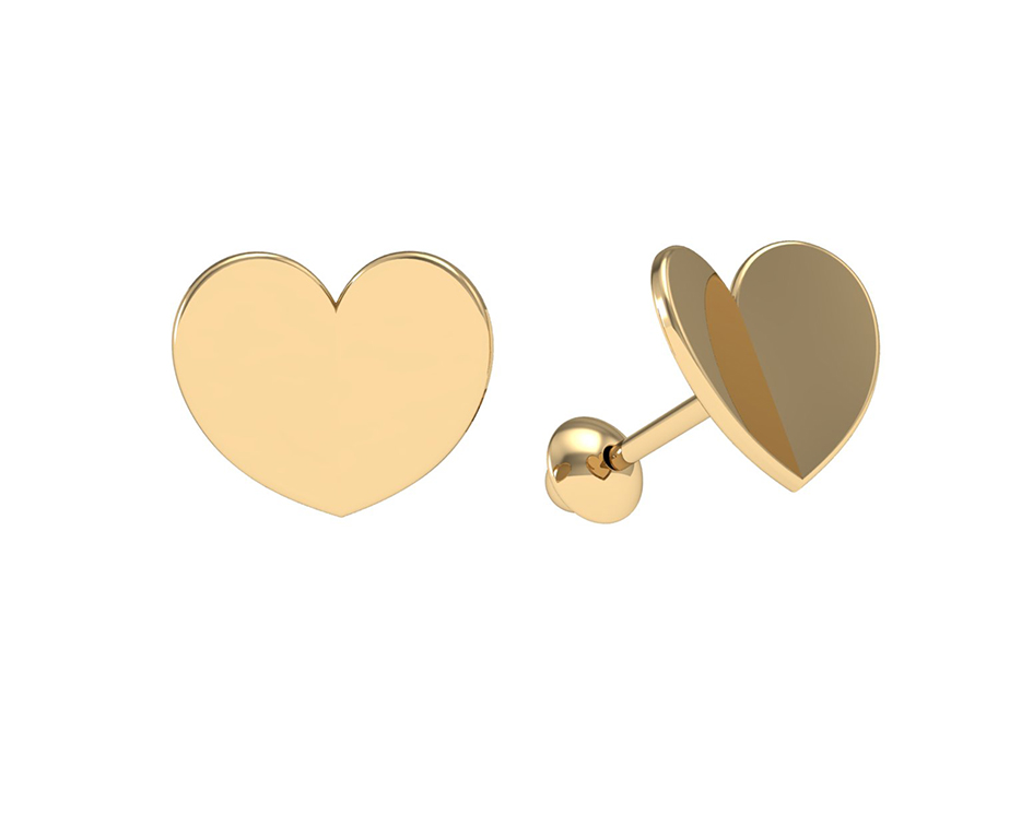 Brinco Coração Lisa Concava 0,55g Ouro Amarelo 18k - Coleção Kids