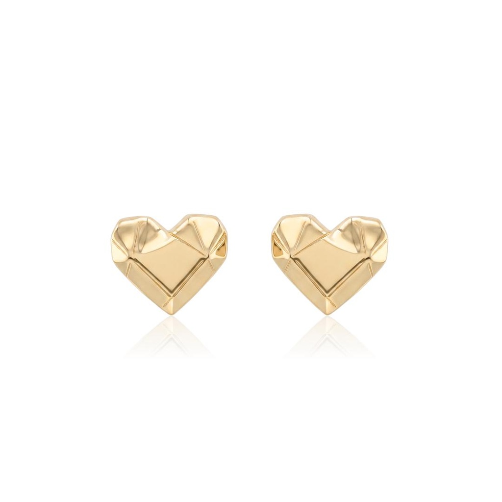 Brinco Coração Origami 1,00 g Ouro Amarelo 18k - Coleção Minimalista