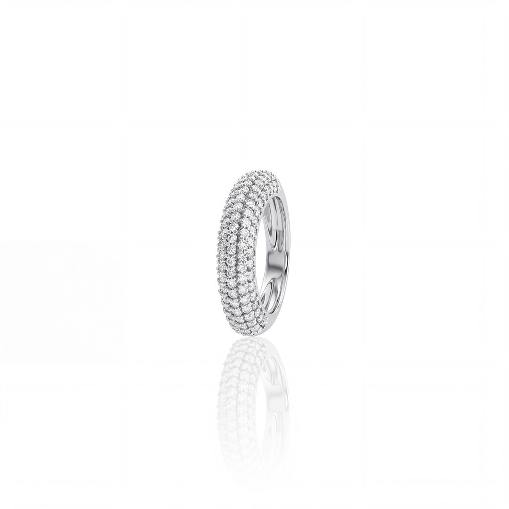 ANEL 5 FILEIRAS PAVE 95 BRILHANTES 0,87CT G VS1 4,20G OURO BRANCO 18K - COLEÇAO PAVE