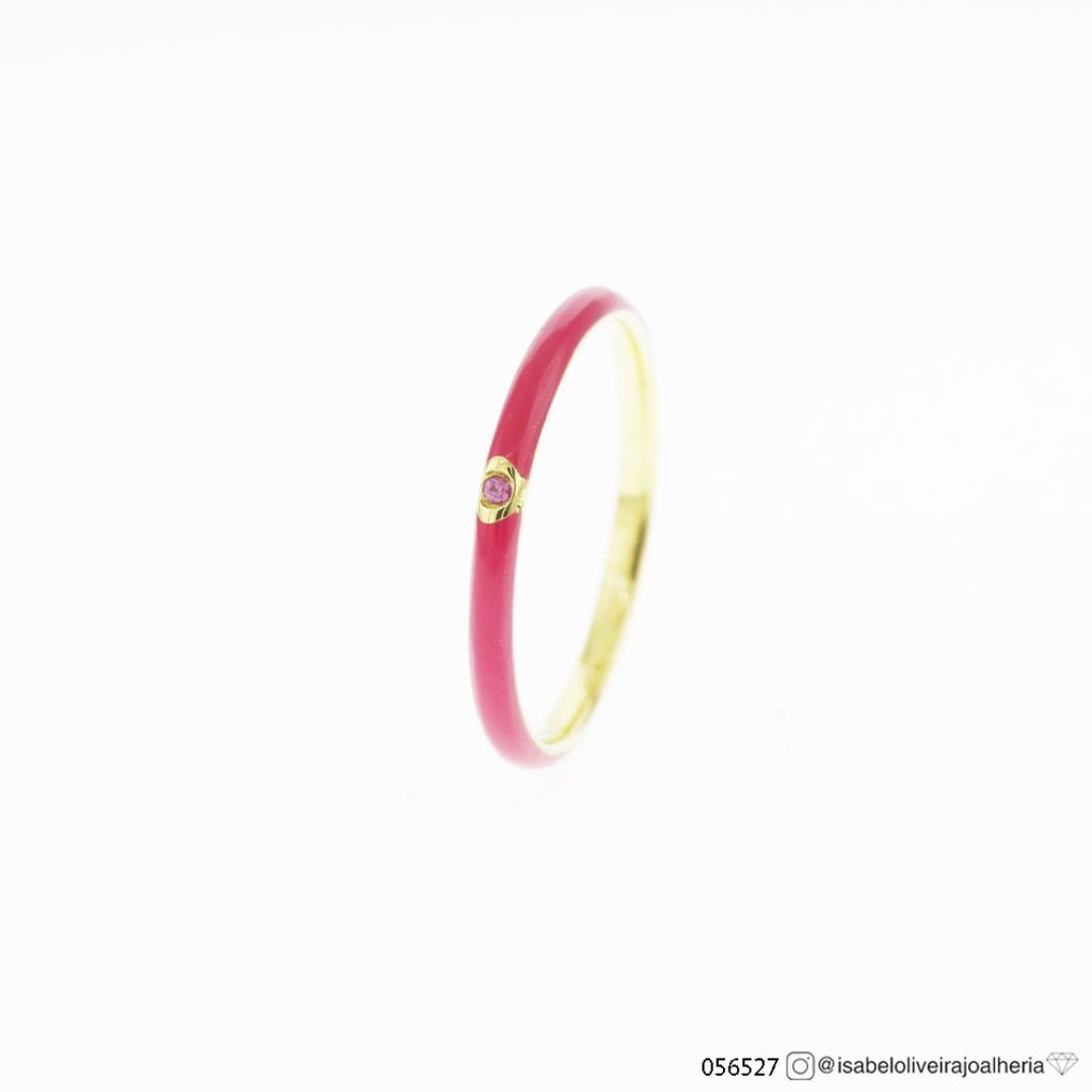 ANEL CERAMICA ROSA 1 BRILHANTE CENTRAL ROSA 0,01CT 1,40GR OURO AMARELO 18K - COLEÇAO  DAY