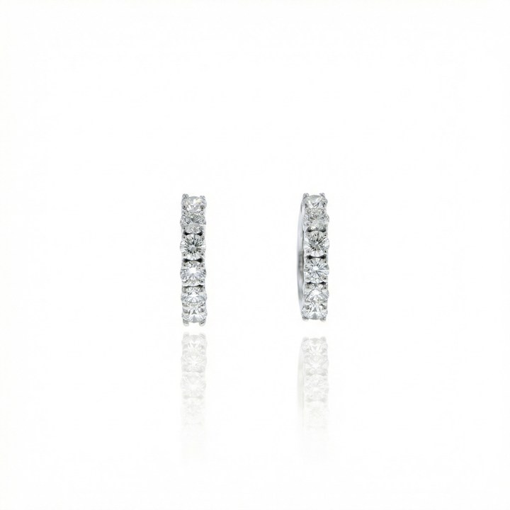 ARG01BRIBG-Argola 13mm Diâmetro 1 Fileira com Meia Cravação 12 Brilhantes 0,78ct g VS1 2,06g Ouro Branco 18k - Coleção Argolas Fashion