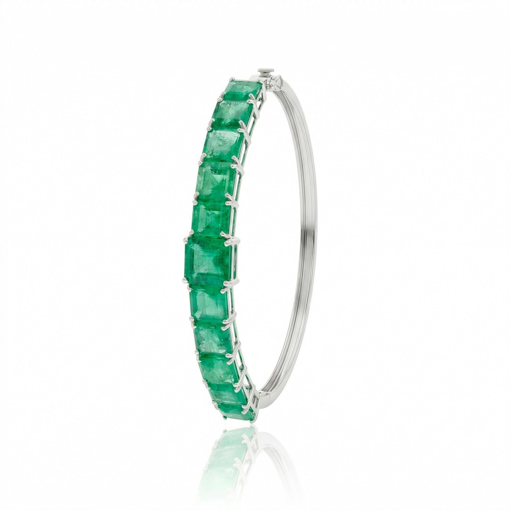 Bracelete 11 Esmeraldas Brasileiras Octogonal 13,75ct 12,56g Ouro Branco 18k - Certificado Belmont - Coleção Brazilian Emerald