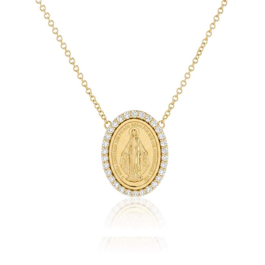Colar Medalha Nossa Senhora das Graças 30 Brilhantes 0,51ct H VS2 6,27g 45cm Ouro Amarelo 18k - Coleção Fe Santos
