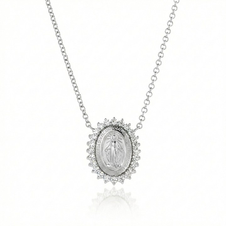Colar Fé Santos 0,34 ct · Ouro Branco 18k