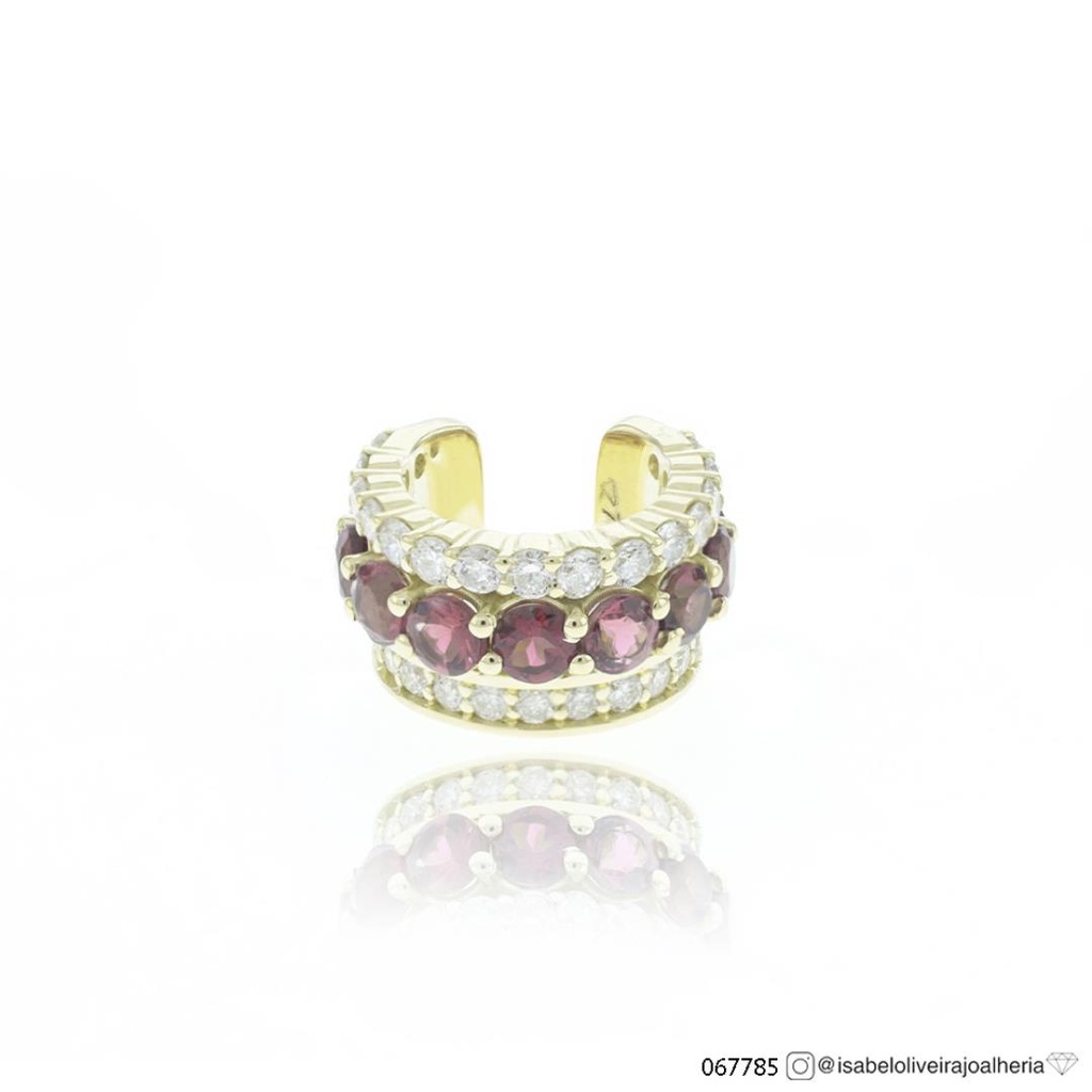 PIERCING 9 RUBELITAS REDONDAS 1,07CT 30 BRILHANTES 0,64CT H VS2 3,94G OURO AMARELO 18K - COLEÇAO YOUNG