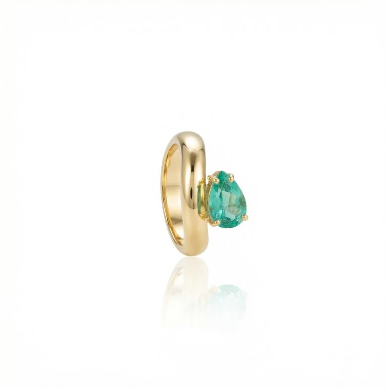 Anel Dedinho Bombê Esmeralda Colombiana Gota 0,71ct 2,95g Ouro Amarelo 18k - Coleção Colômbia Emerald